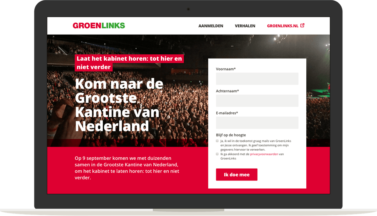 GroenLinks Signup page