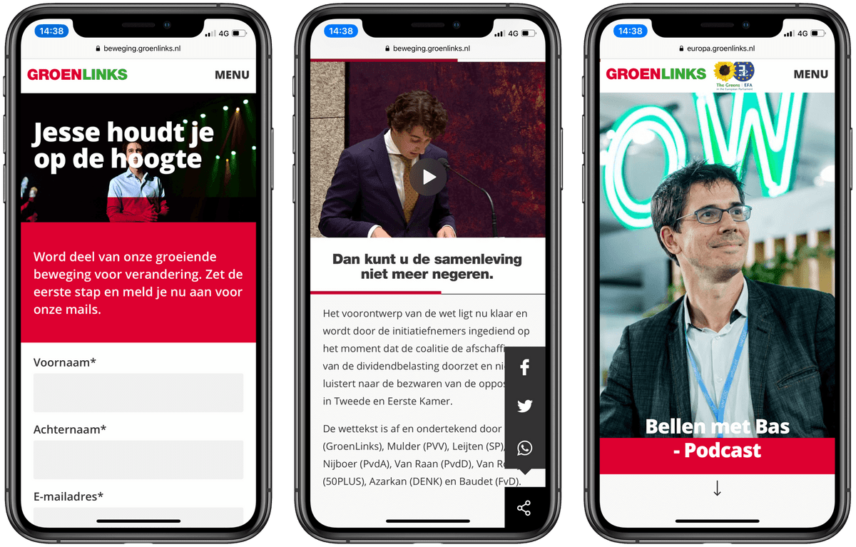 GroenLinks signup pages