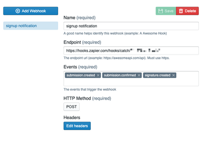 The user-friendly webhooks interface in Wings